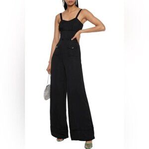 Self Portrait Wide Leg Black Satin Jumpsuit